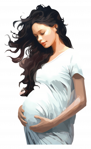 pregnant woman with growing belly with white skirt